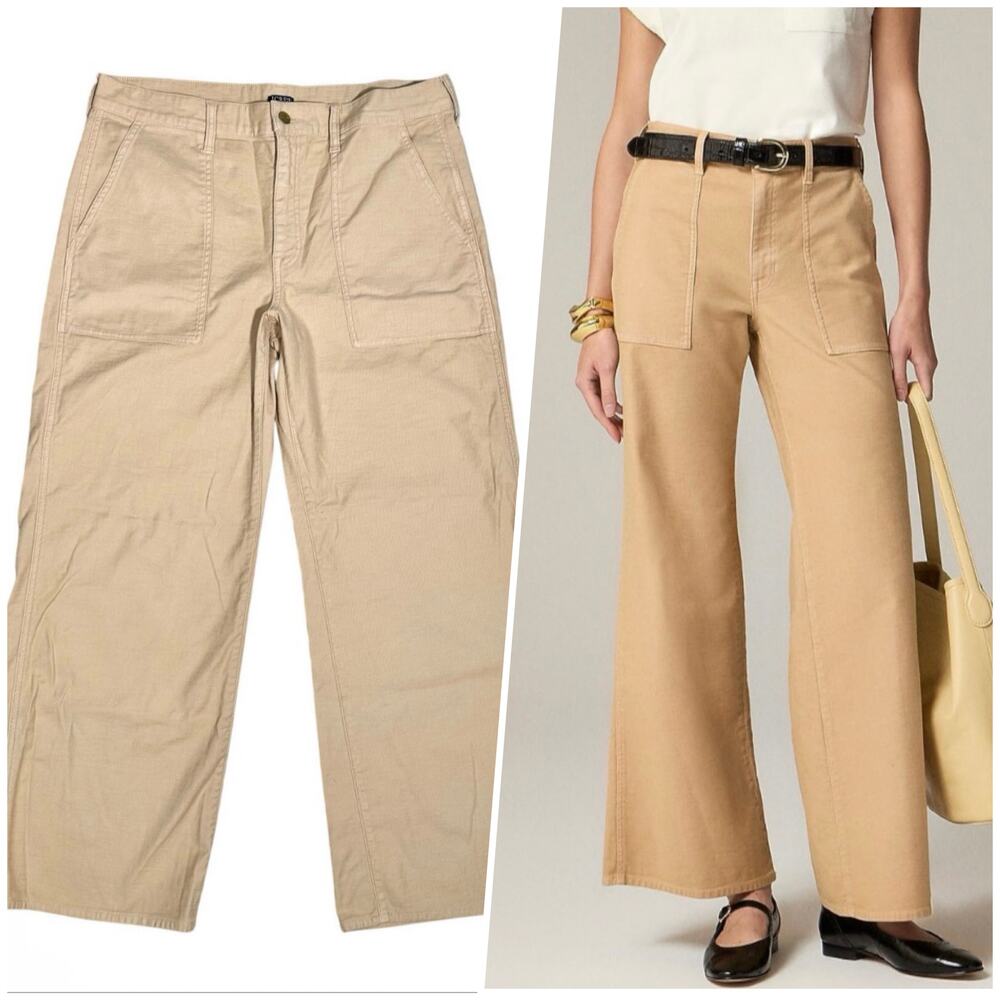 J. Crew | Women | Beige Canvas Camp Pocket Wide Leg Pants | Size 31